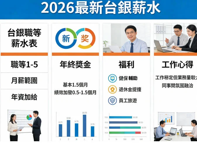 2026最新臺銀薪水｜臺銀職等薪水表、年終獎金、福利與工作心得
  