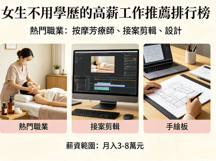 女生不用學歷的高薪工作有哪些？沒念大學也能做的九類免學歷高薪正當工作 
  